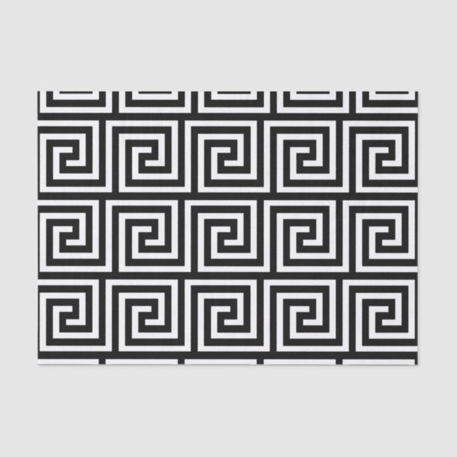 Papier Mousseline Motif principal grec noir et blanc (Recto)