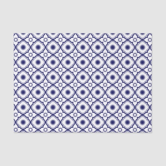 Papier Mousseline Motif Quatrefoil Bleu Et Blanc (Recto)