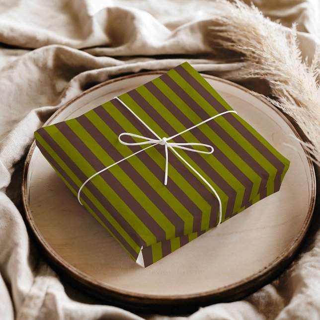 Papier Mousseline Motif rayé en chocolat brun et vert olive (Créateur téléchargé)