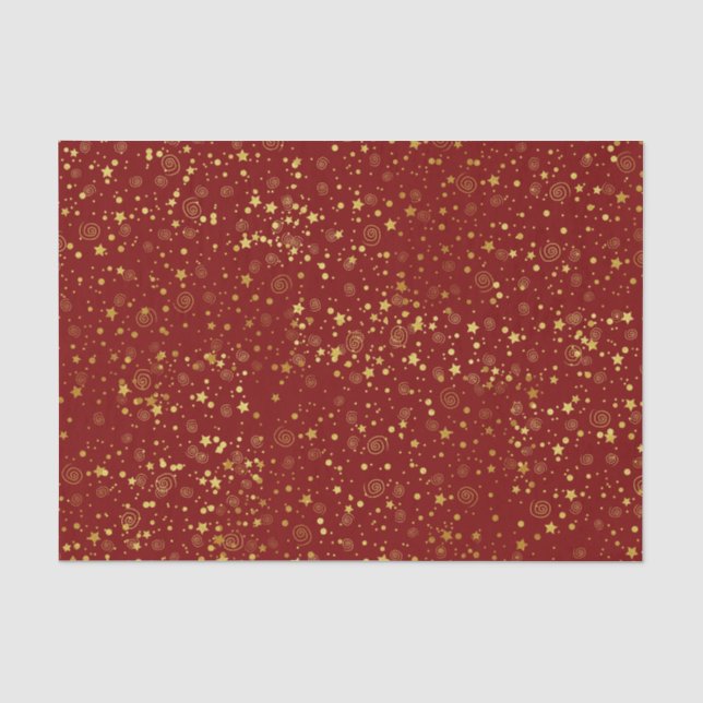 Papier Mousseline Motif Red & Golden Star (Recto)