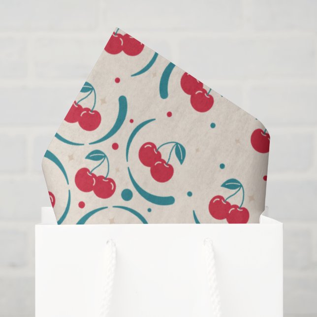 Papier Mousseline Motif Rétro Mariage Cerise Sucrée   (Sac cadeau)