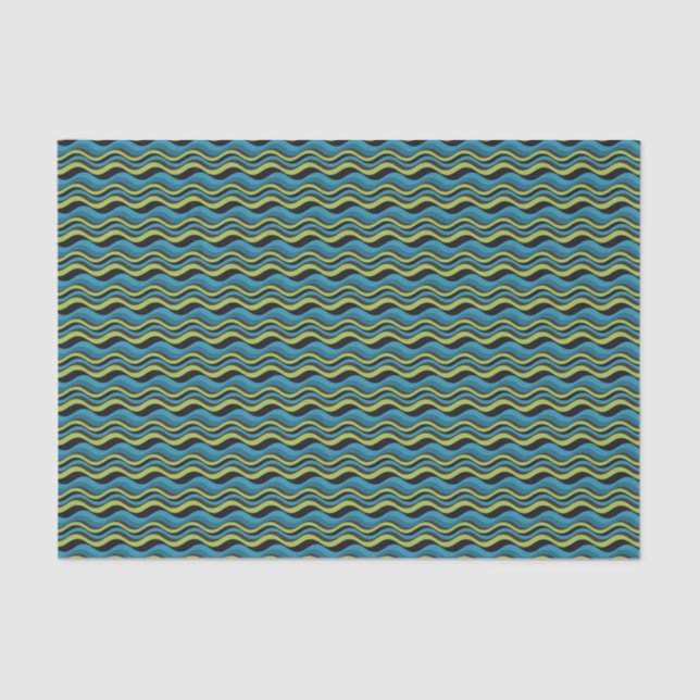 Papier Mousseline Motif rétro Super bleu vert gris mer vague (Recto)