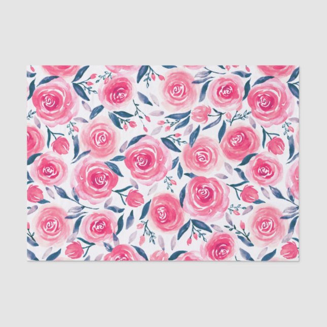 Papier Mousseline Motif Rose d'aquarelle rose (Recto)