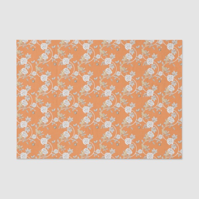 Papier Mousseline Motif Rose de la Chinoiserie orange (Recto)
