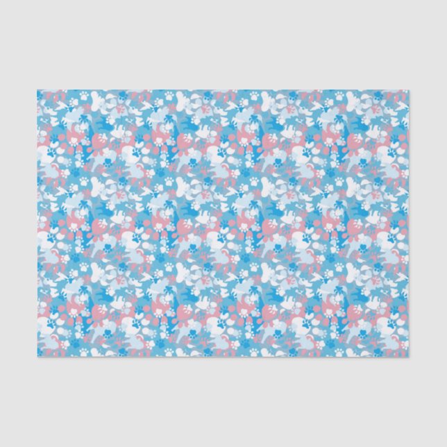 Papier Mousseline Motif rose et bleu de chien de camouflage (Recto)