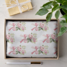 Motif Rose Roseau et Nœud Aquarelle Vintage Coquet