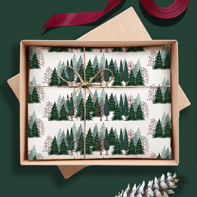 Papier Mousseline Motif rustique de sapin de Noël (Rustic Christmas Pine Tree Pattern Tissue Paper)