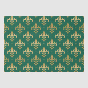 Papier Mousseline Motif sans soudure à fleur de lis or sur vert