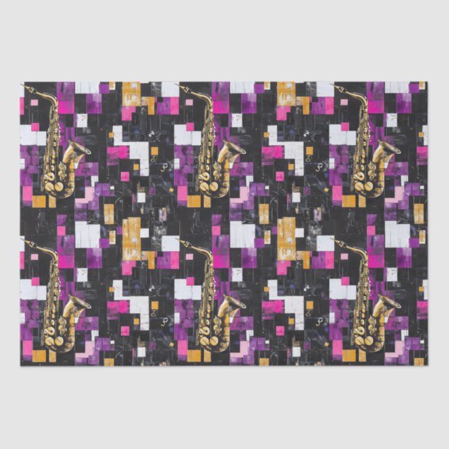 Papier Mousseline Motif saxophone coloré moderne (Recto)