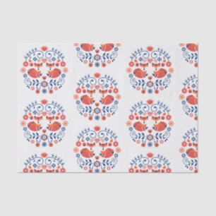 Papier Mousseline motif scandinave rouge et bleu de gens