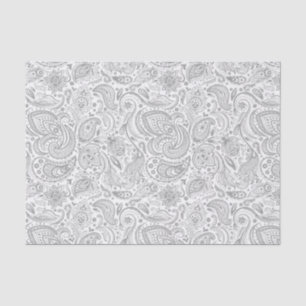 Papier Mousseline Motif Silver Grey Et Blanc Floral Paisley
