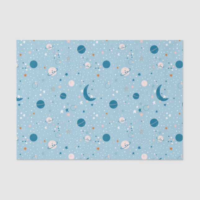 Papier Mousseline Motif Sky & Space bleu (Recto)