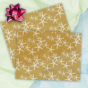 Papier Mousseline Motif Starfish Tissu d'or