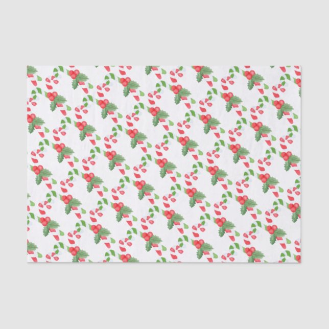 Papier Mousseline Motif Sucre de canne aquarelle - Noël (Recto)