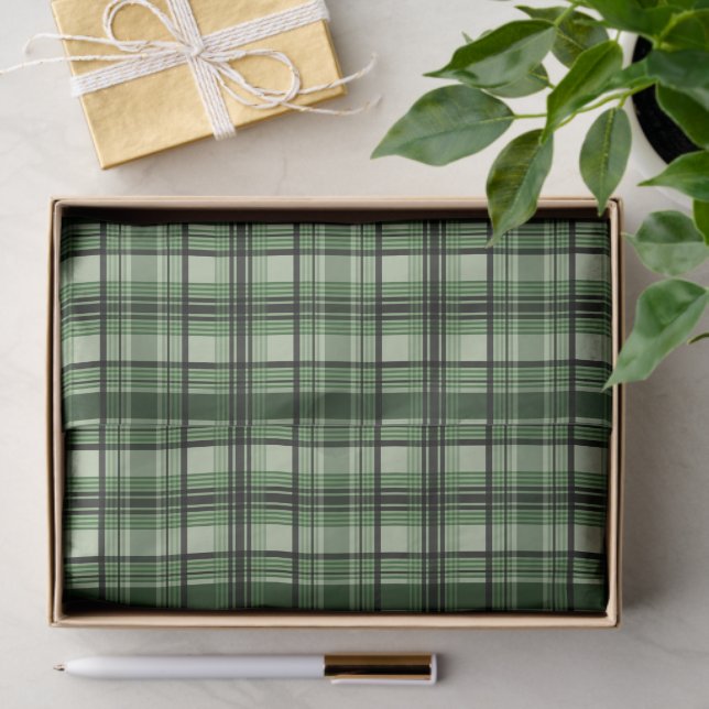 Papier Mousseline Motif Tartan Vert Et Noir (Cadeau)