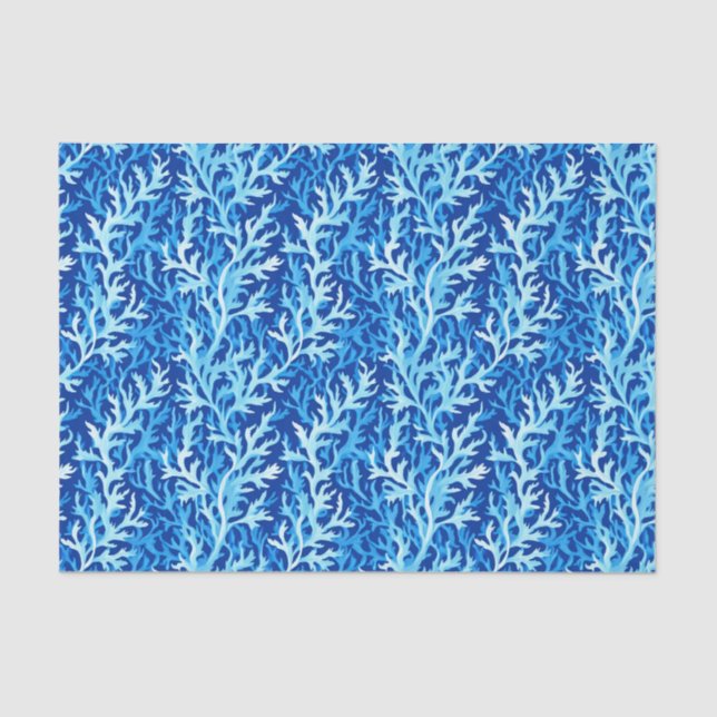 Papier Mousseline Motif textile du littoral d'algues bleues (Recto)