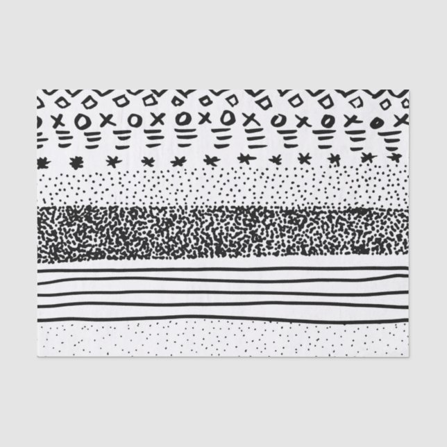 Papier Mousseline Motif tiré par la main blanc noir moderne à la (Recto)
