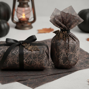 Papier Mousseline Motif Toile d'araignée Halloween Orange Noir ID132