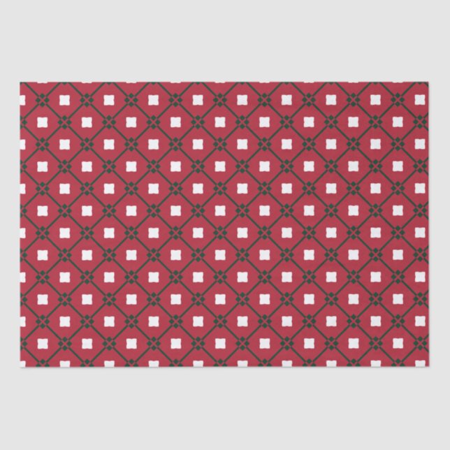 Papier Mousseline Motif traditionnel de Noël blanc rouge et vert (Recto)