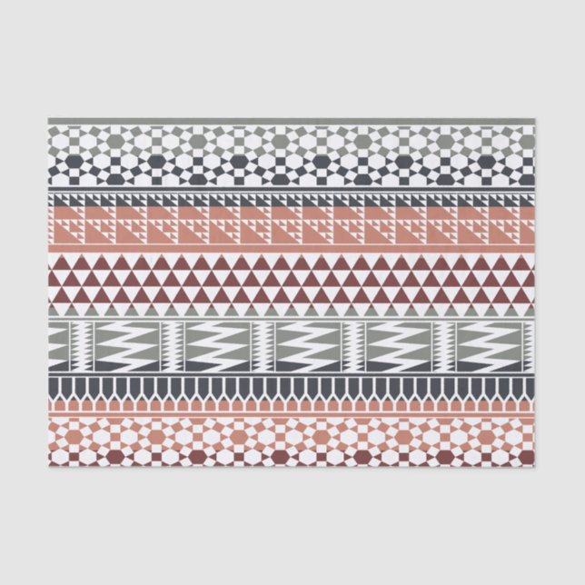 Papier Mousseline Motif tribal aztèque géométrique gris marron (Recto)