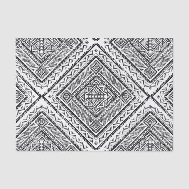 Papier Mousseline Motif tribal aztèque noir et blanc frais (Recto)