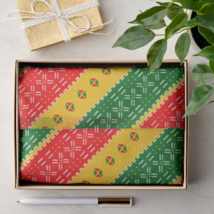 Papier Mousseline Motif Tribal De L'Or Rouge Et De La Tissu Verte