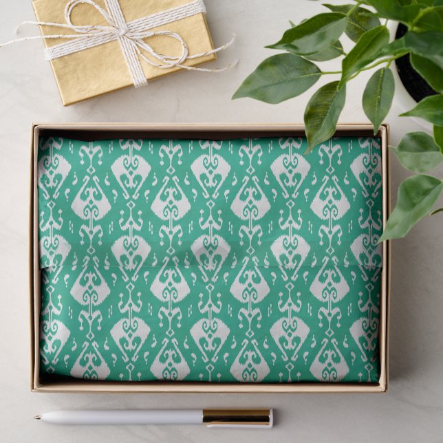 Papier Mousseline Motif tribal d'ikat vert texturisé chic moderne (Cadeau)