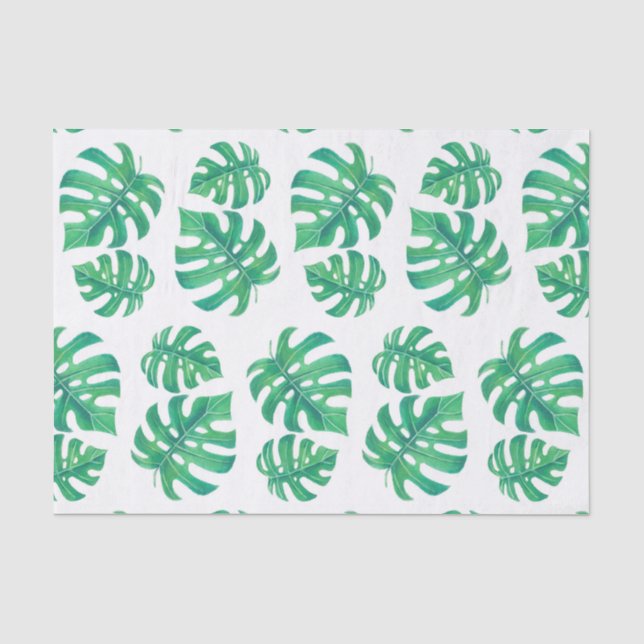 Papier Mousseline Motif tropical avec feuilles monstères (Recto)