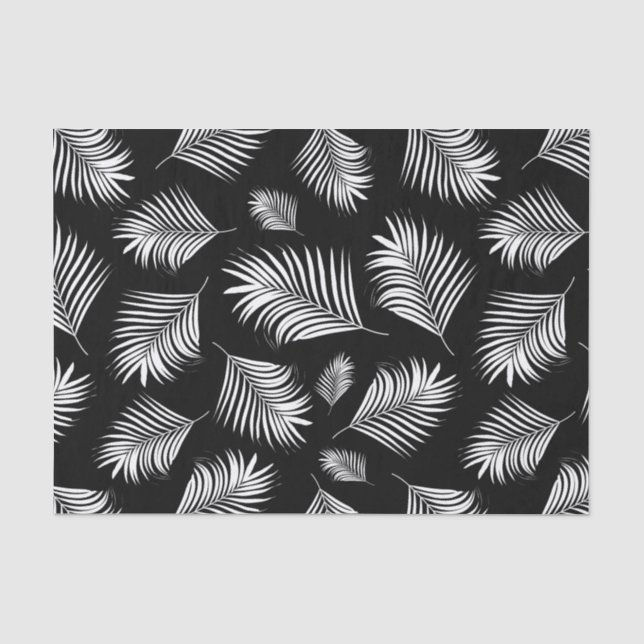 Papier Mousseline Motif tropical blanc noir de feuille de palme (Recto)