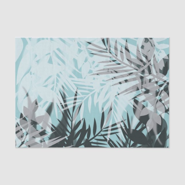 Papier Mousseline Motif tropical bleu clair (Recto)