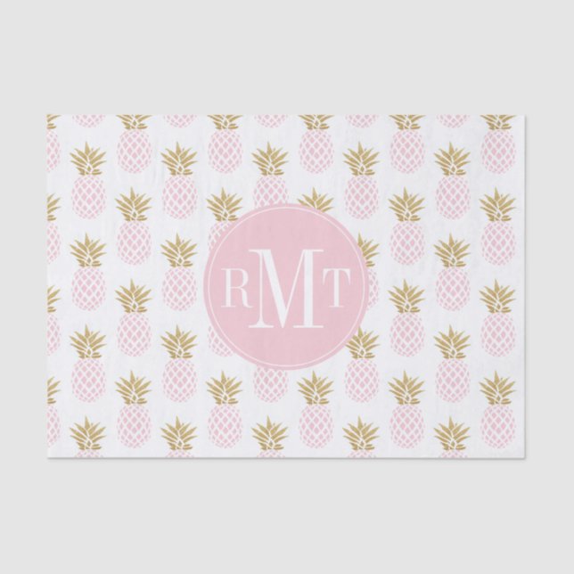 Papier Mousseline Motif tropical d'ananas d'or élégant de faux (Recto)