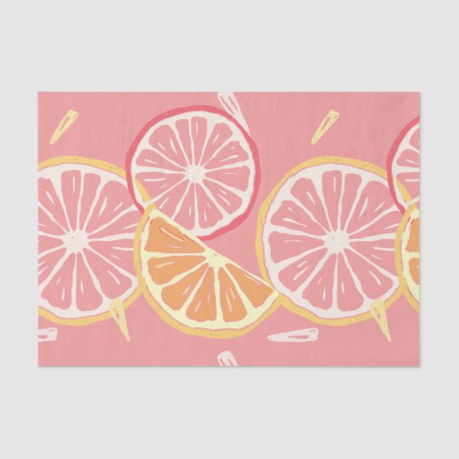 Papier Mousseline Motif tropical de pamplemousse rose et de citron (Recto)