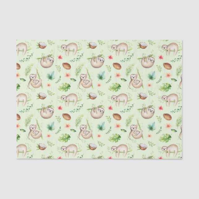 Papier Mousseline Motif tropical de paresse de noix de coco (Recto)