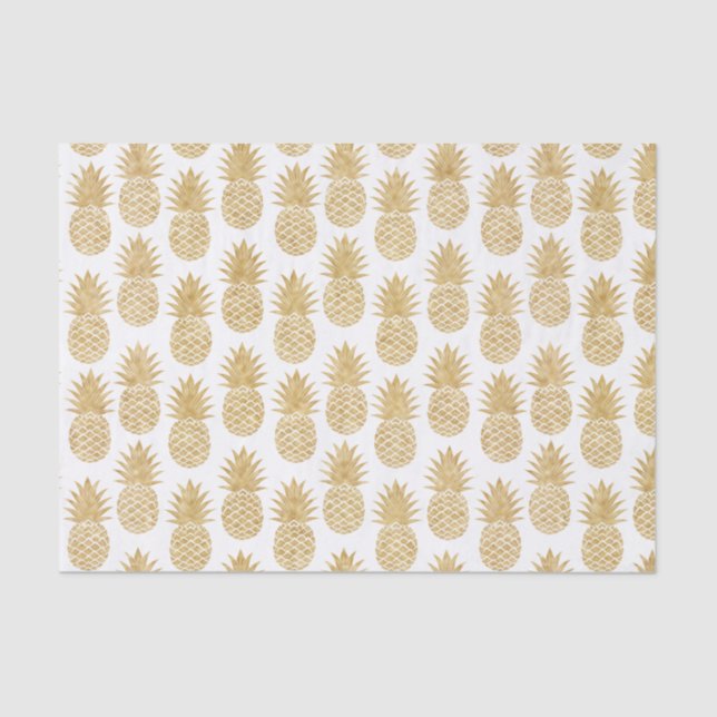 Papier Mousseline Motif tropical élégant d'ananas d'or blanc (Recto)