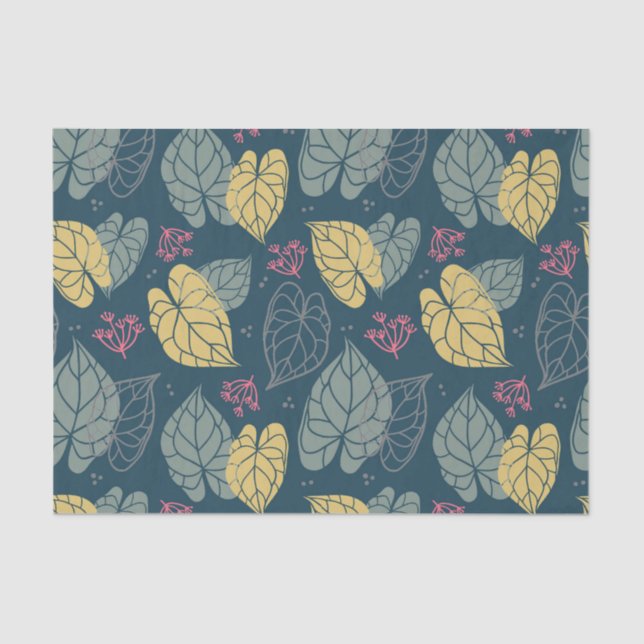 Papier Mousseline Motif tropical feuille jaune et vert (Recto)
