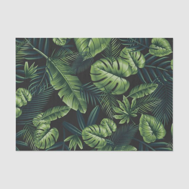 Papier Mousseline Motif Tropical Noir (Recto)