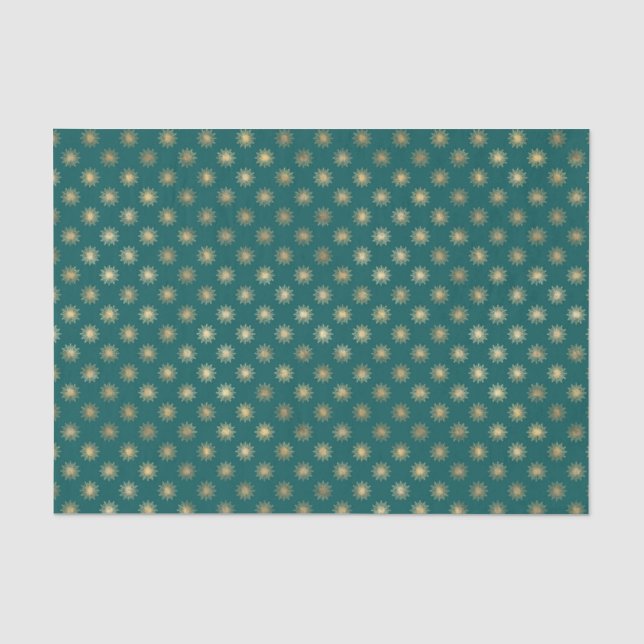 Papier Mousseline Motif turquoise et Gold Foil Star (Recto)