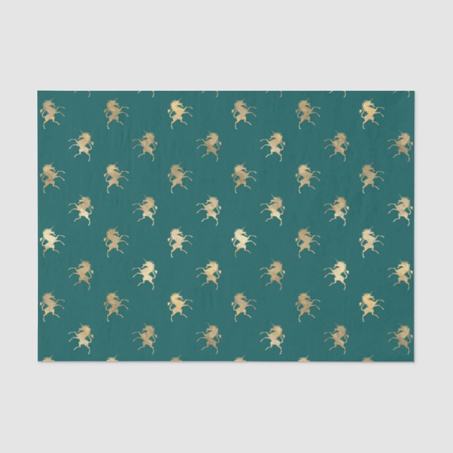 Papier Mousseline Motif Unicorne turquoise et Gold Foil (Recto)