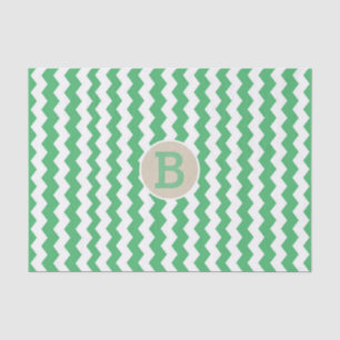 Papier Mousseline Motif vert blanc Chevron Monogramme initial