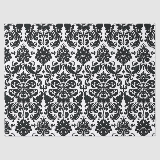 Papier Mousseline Motif vintage blanc noir élégant de damassé (Recto)