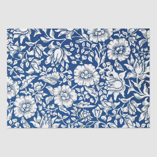 Papier Mousseline Motif vintage Blue Mallow (Recto)