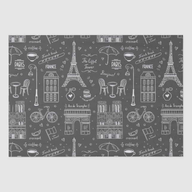 Papier Mousseline Motif Whimsical Paris Doodles (Recto)