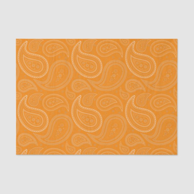 Papier Mousseline Motif White Paisley sur le papier de tissus orange (Recto)