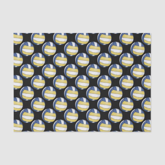 Papier Mousseline Motifs de volley-ball bleu et jaune (Recto)
