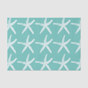 Papier Mousseline Motifs d'étoiles de mer White Turquoise Blue Beach