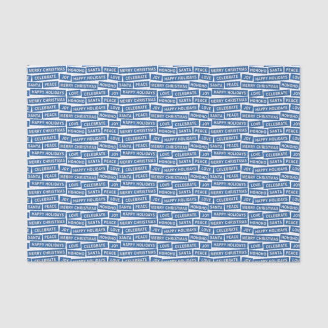 Papier Mousseline Mots de Noël Papier de tissus bleu et blanc (Recto)