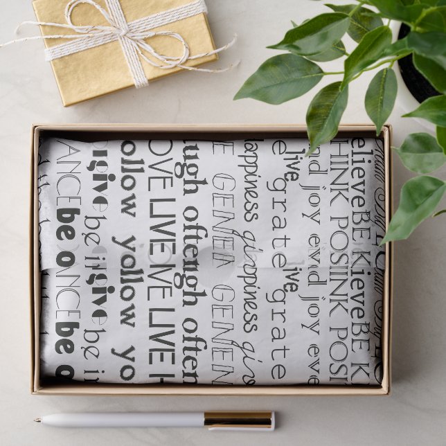 Papier Mousseline Mots Inspirants Noir Blanc (Cadeau)