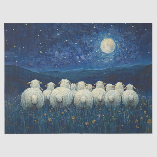 Papier Mousseline Mouton Starry Peinture à l'huile de nuit Découpage (Recto)