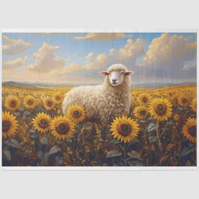 Papier Mousseline Moutons dans un champ de tournesol Peinture Découp (Recto)