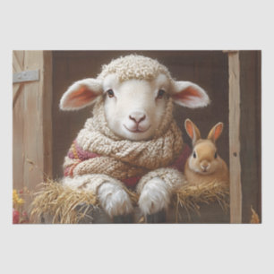 Papier Mousseline Moutons et lapin douillets en Grange avec Fleurs